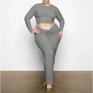 SKIMS Soft Lounge Ruched Long Skirt Heather Grey Plus Size 4X Ribbed Modal